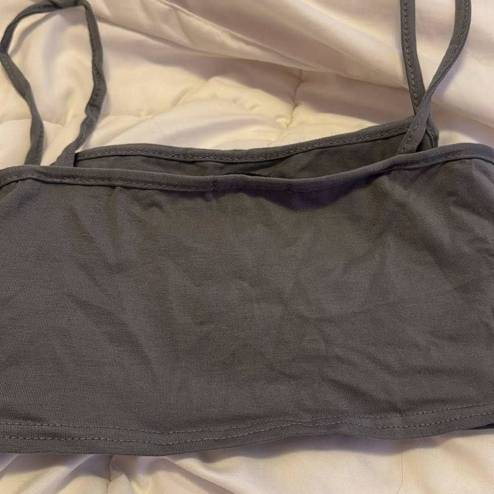 PrettyLittleThing CHARCOAL GREY JERSEY SQUARE NECK CROP TOP Size 4 - Picture 3 of 4
